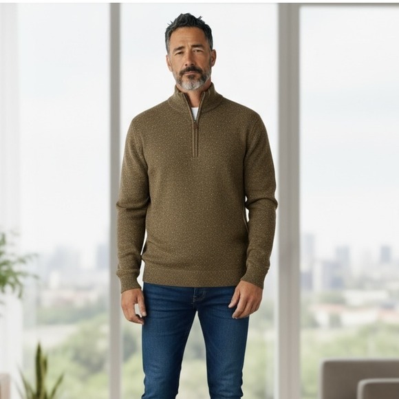 Orvis Men's Hunter Green Heathered Wool 1/4 Zip Pullover Sweater Size Large NWOT